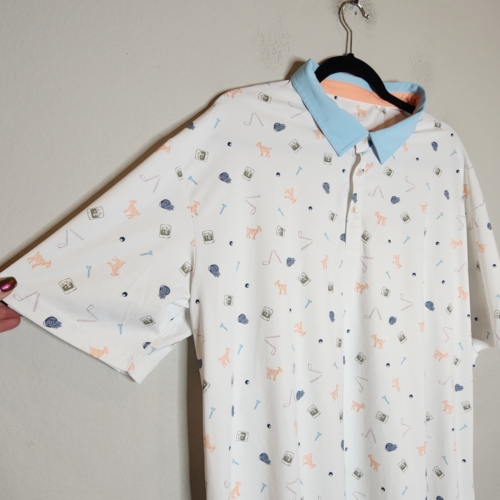 Swannies Amendt Print Golf Polo Sunset White Goat Tee Golf Balls Men's Size 2XL - Picture 14 of 16